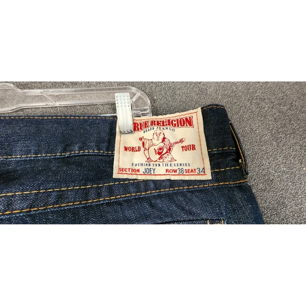 True Religion Joey Flare Jeans Mens 38x30 Raw Denim Made in USA Orange‎ Stitch
